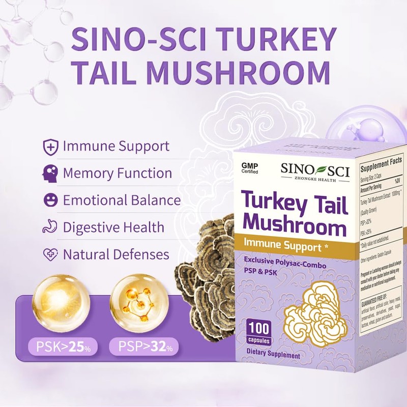 Sino-Sci Turkey Tail Mushroom - PSK>25% & PSP > 32%,Support