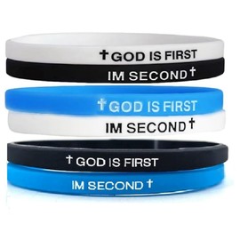 KZL GOD IS FIRST IM SECOND Inspirational Bracelets Christian Faith Rubber Bracelets for Women Men Engraved Bible Verses Cross Silicone Wristband Religious Jewelry Gifts -Set 2