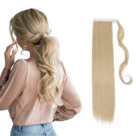 23" Long Straight Wrap Around Ponytail Clip in Hair Extensions One Piece Hairpiece Magic Tape in Pony Tail Extension for Women Dark Blonde mix Bleach Blonde