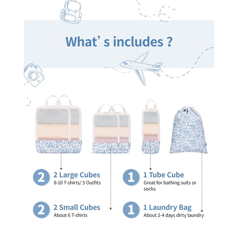 Narwey 6 Set Floral Compression Packing Cubes Travel for Carry