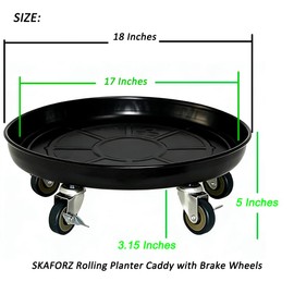 SKAFORZ Rolling Planter Caddy(500lbs Capacity), Heavy Duty Metal Plant Stand with Brake Wheels Plant Dolly Mover Plant Pot Tray Saucer for Indoor Outdoor 18 Inches Black