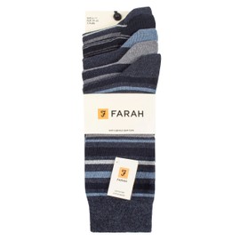 Farah Mens Patterned Striped and Argyle Cotton Socks Pack of 5 Stripe Denim 6-11
