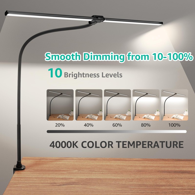 ShineTech LED Desk Lamp for Home Office, 4000K Neutral White