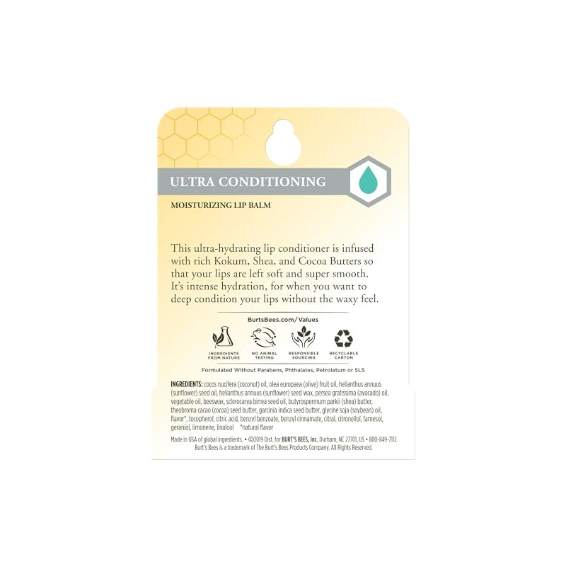 Burt's Bees Bálsamo labial, ultra acondicionador con mantequilla Kokum, 0.15