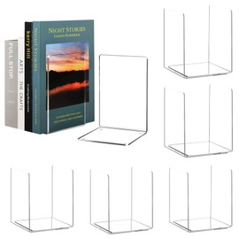 HappyHapi Acrylic Bookends for Shelves, 12 Pcs Clear Book Ends for Heavy Books, Decorative Book Holder for Home Library Office, 5 x 5 x 7.3 inch，6 Pair