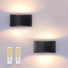 KICAAO Modern LED Wall Sconce,Warm White 3000K,Hardwired Indoor Outdoor Black Wall Lights Set of 2 Up and Down Wall Mount Light for Living Room Bedroom Hallway Corridor Conservatory(with G9 Bulbs)