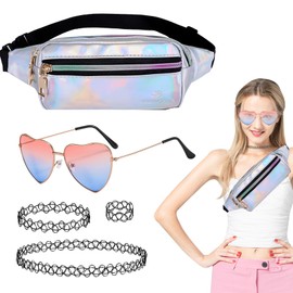 SNONESIY 90s Outfit Women: Classic Fashion, Metal Belt Bag, Heart-Shaped Party Glasses, Simple Necklaces, Multifunctional for Carnival, Fancy Dress & More