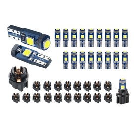 Rebvugr 20PCS T5 LED Light for Car Dashboard, Interior Car Light, T5 37 74 2721 Instrument Cluster Bulb Kit with Twist Lock Socket PC74 PC37, 3030 Chip Super Bright 12 Volt for Cars (White)