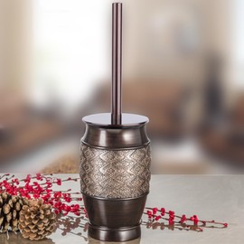 Creative Scents Rustic Luxe Toilet Brush and Holder Set - Beige Toilet Bowl Cleaner Brush with Strong Metal Handle - Long Bristles Toilet Bowl Brush and Holder - Rustic Farmhouse Decor