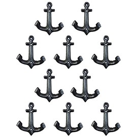 Facaler Nautical Cast Iron Ship Anchor Weathered Nautical Wall Hooks Coat Hook, Screws Included (10 PCS)