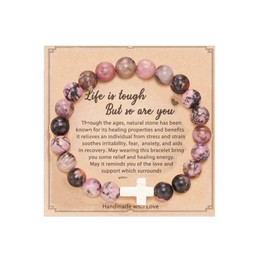 Get Well Soon Gifts Stone Relaxation Bracelets inspirational gifts for Women Men,8mm Chakra Crystal Amethyst Anti-Anxiety Yoga Beads Stress Relief Stretch Bracelets-I cross