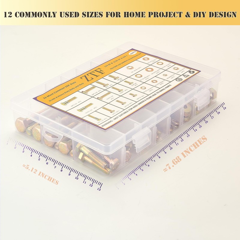 ZTF SAE Grade 8 Bolts and Nuts Assortment Kit, Heavy
