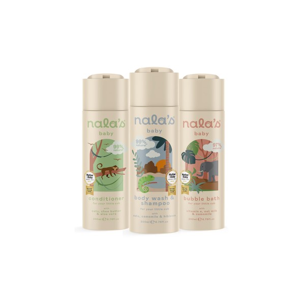 Nala's Baby Wash Bundle | Contains Body Wash & Shampoo, Bubble Bath, Conditioner | Award-winning | Dermatologically-tested & Paediatrician-approved | Tear-Free | Oats, Camomile, Hibiscus | Nalas Baby