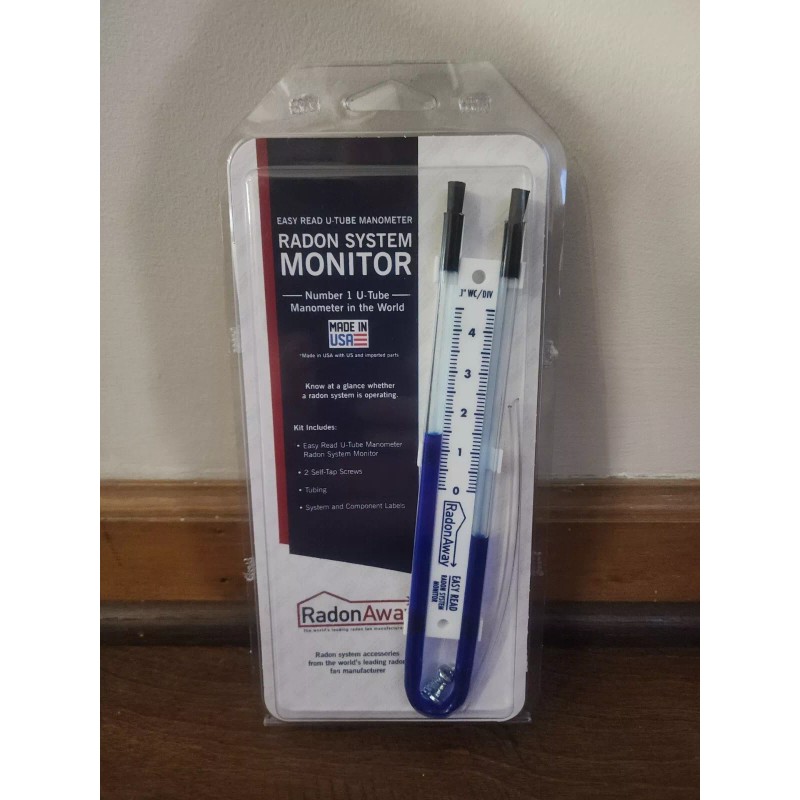 RadonAway Radon System Monitor Easy-To-Read U-Tube Manometer W/ Tubing &