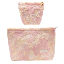 ONEGenug Cosmetic Bag Small 2 Pieces Make Up Bag Women Girls Makeup Bag Organiser for Travel Gift, B light pink, Simple cosmetic bag