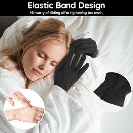 Segbeauty 8 guantes de trabajo elásticos de algodón negro para hombres, 4 pares de guantes de algodón hidratantes para manos secas durante la noche co