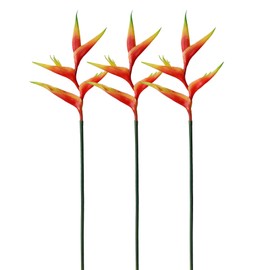 AtHomeYuyue 29" Artificial Heliconia 3pcs Faux Bird of Paradise Fake Tropical Flowers for Vase Bouquets Home Office Wedding Decor(Orange)