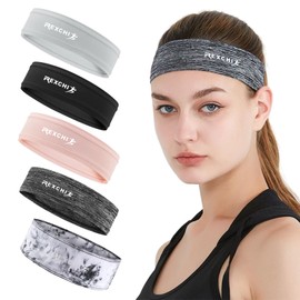 Pack of 5 Women's Sports Headbands, Non-Slip Hair Band, Elastic Headband, Soft Thin Headband for Women, Sports, Yoga, Running, Fitness (Colour-A)