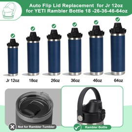Auto Spout Lid for Yeti Rambler, Chug Cap for Yeti Rambler 18/26/36/46/64 oz and Rambler Jr 12oz, Leakproof BPA Free Chug Replacement Lid Cap with Locking Button and Soft Flexible Handle, Black