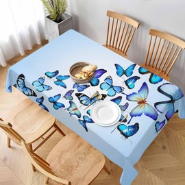 TKS MITLAN Tablecloth Butterflies Table Cloth Rectangle Table 52 x 70 Inch Blue Flying Butterflies Kitchen Decorations for Home Dinner Party