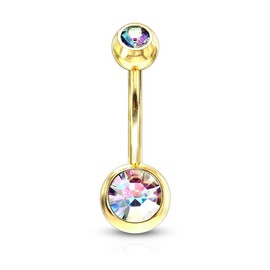 FIFTH CUE Double Press Fit Jeweled Gold IP over 316L surgical Steel Belly Button Rings, Metal, crystal