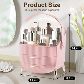 YGJT Make up Organizers and Storage, Makeup Organizer for Vanity, Cosmetics Skincare Organizers with Lid and Drawers, Cosmetic Display Cases for Countertop, Bathroom, Ideal Gifts for Women(Pink)