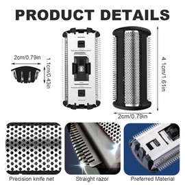 XPEX Pack of 2 Replacement Shaving Foil Head for Brl140 Brl130 Bre620 Bre640 Bg2040 Bg2020, TT2000/43 Razor Blades Wet and Dry Shaving Head, Trimmer Shaving Head Film, Replacement Foil Head (Black, B)