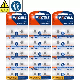 PKCELL 30Pcs AG1 LR621 364 SR60 SR621SW 1.5V Button Cell Alkaline Batteries for Watch