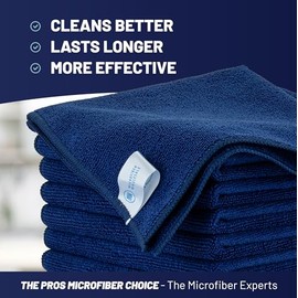 MW PRO - Paños de limpieza de microfibra azul oscuro, 12 unidades, 30 x 30 cm - Toallas de limpieza comercial para conserjería y trapos sin pelusa - Resistentes para detallado de autos, ventanas de