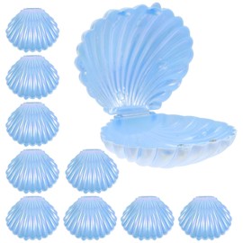 NOLITOY 10pcs Sea Shells Candy Boxes Seashell Party Favor Containers Clam Treat Holders Plastic Chocolate Box for Wedding Birthday Mermaid Party Decorations Sky-blue