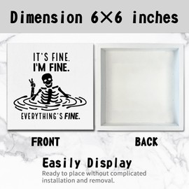 Funny Wood Box Sign It's Fine Everything Is Fine Desk Decor Rustic Wooden Block Sign Wall Art Sign for Home Office Table Decor, Home Living Room Shelf Table Decoration (6×6 Inch)