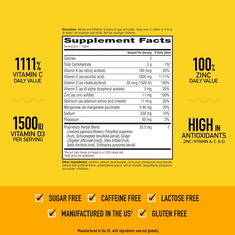 Airborne Vitamin C 1000mg (per serving) - Airborne Zesty Orange