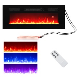 COSTWAY 36 Inches Electric Fireplace Inserts w/LED Strip Lights, 750W/1500W Fireplace Heater w/Remote Control, Adjustable Flame Color & Brightness, 1H-8H Timer, Thermostat and Overheat Protection