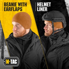 M-Tac Tactical Beanie Earflaps Men - Winter Thermal Fleece Skull Cap - Under Helmet Liner Army Ski Cycling - Police Ear Hat (Coyote Brown, S)