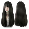 Peluca con Flequillo Natural de Cabello Negro Largo y Liso