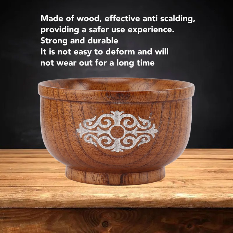 Wooden Rice Bowl Jujube Wood Anti Scald Exquisite Elegant Round
