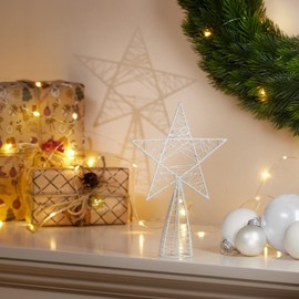 com-four® Christmas decorative star – Christmas decoration star made of metal – standing Christmas star with glitter (white/21 cm)