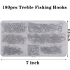 180pcs/Box Treble Fishing Hooks Sharp Round Bend Treble Hooks Strong