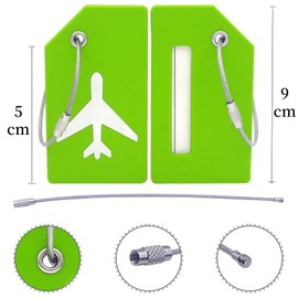 SanMuHome 5 Pcs Etiquetas para Equipaje de Viaje,Identificador Maletas Viaje para Equipaje,Etiqueta para Equipaje Impermeable con Cordón Metálico,Etiquetas de Silicona para Equipaje (Verde)