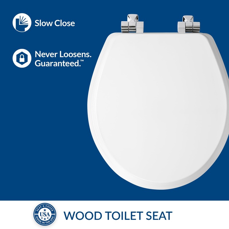 Mayfair Bennett Toilet Seat with Chrome Hinges, Slow Close Wood