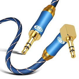 90 Degree Right Angle Aux Cable - [24K Gold-Plated,Sound Quality]EMK Audio Stereo Male to Male Cable for Laptop, Tablets, MP3 Players,Car/Home Aux Stereo, Speaker or More (2Ft/0.6Meters)