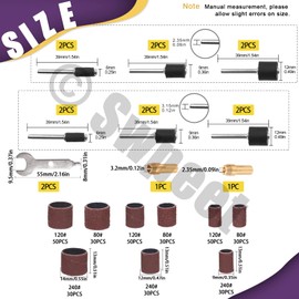 Swpeet 192Pcs 9 Types Sanding Drum Set, 80#/120#/240# Sanding Band Sleeves and 2 Sizes Drum Mandrels for Rotary Tool, Sanding Sleeves Sandpaper Kit with Drum Mandrels for Drill Presses Power Drills