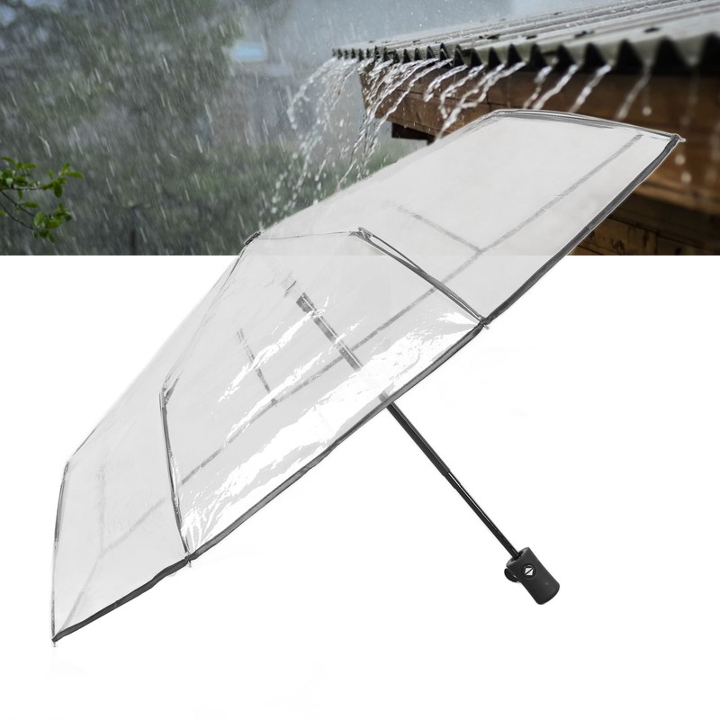 Compact Umbrella Black Transparent Automatic Design Sturdy Structure Travel Umbrella