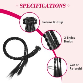 Clip in Braids Hair Extensions, REECHO 6 PCS Clip in Hair Extensions Baby Braids, 3 Braids on One Clip 6 Braids Total, 22" Long Natural Soft Synthetic Hairpieces for Daily Wear (Natural Black)