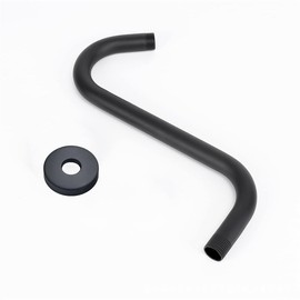 S Shaped Shower Arm Standard 1/2" Connection with Flange High Rise Shower Head Extension Pipe Shower Arm Extender Wall Mounted Bathroom Accessories Stainless Steel (Black)