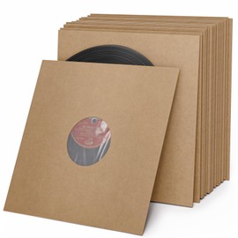 Facmogu 20PCS 12 Inch Vinyl Record Sleeves, 120 GSM Paper Poly Lined Album Inner Storage, 33 RPM Paper Record Covers Inner Sleeves, Anti-Static LP Album Covers for Collection Storage (Brown)