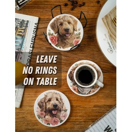 Onebttl Goldendoodle Gifts Coaster, Ceramic, Set of 6, with Gift Box, Absorbent with Cork Base, Gifts for Goldendoodle Lovers, Home Decor for Housewarming, Thanksgiving, Birthday, Christmas