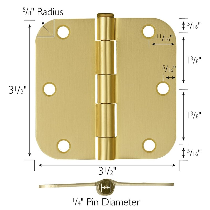 10-Pack 3.5-Inch x 3.5-Inch Interior Door Hinges with 5/8-Inch Radius,