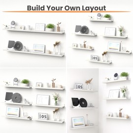 upsimples Floating Shelves for Wall, Wood Mounted Shelf Decor Storage Set of 6, for Bedroom, Living Room, Bathroom, Kitchen, 23.6 inch Long Picture Ledge, White