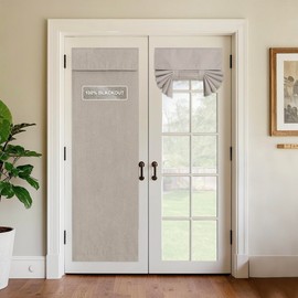 StangH 100% Blackout Linen French Door Curtain, Thermal Insulated Tie Up Tricia Shade Farmhouse Room Darkening Window Drapes for Front Door Bedroom, Greyish Beige, W26 x L80, 1 Panel